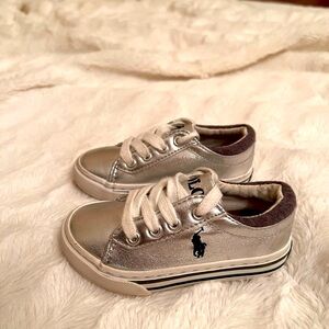 Polo Ralph Lauren sneakers, metallic silver, new! Never used